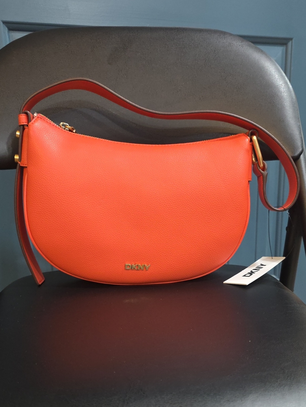 DKNY Orange Pebbled Crescent Hobo Shoulder Bag